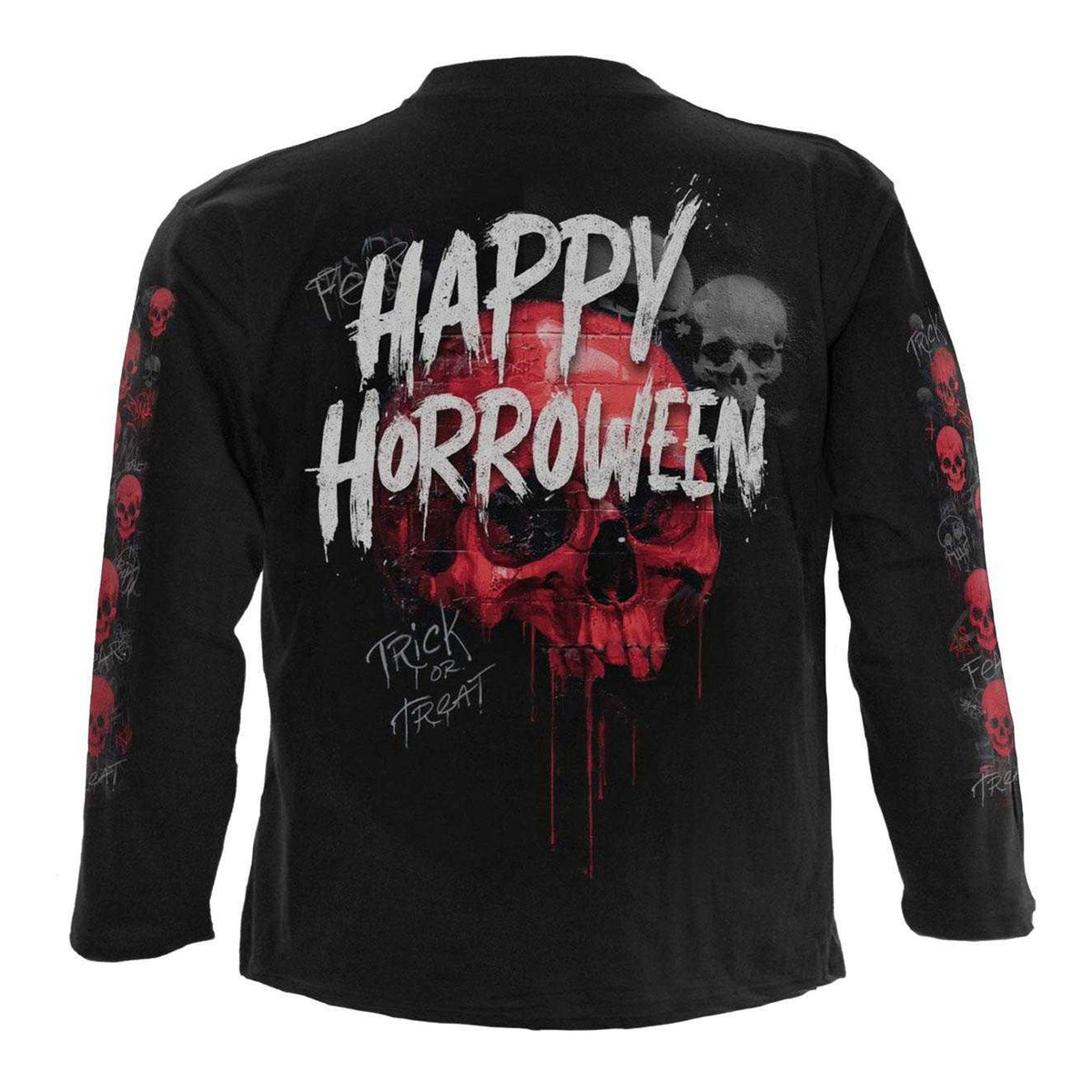 Black - Back - Spiral Direct Unisex Adult Happy Horroween Long-Sleeved Halloween T-Shirt