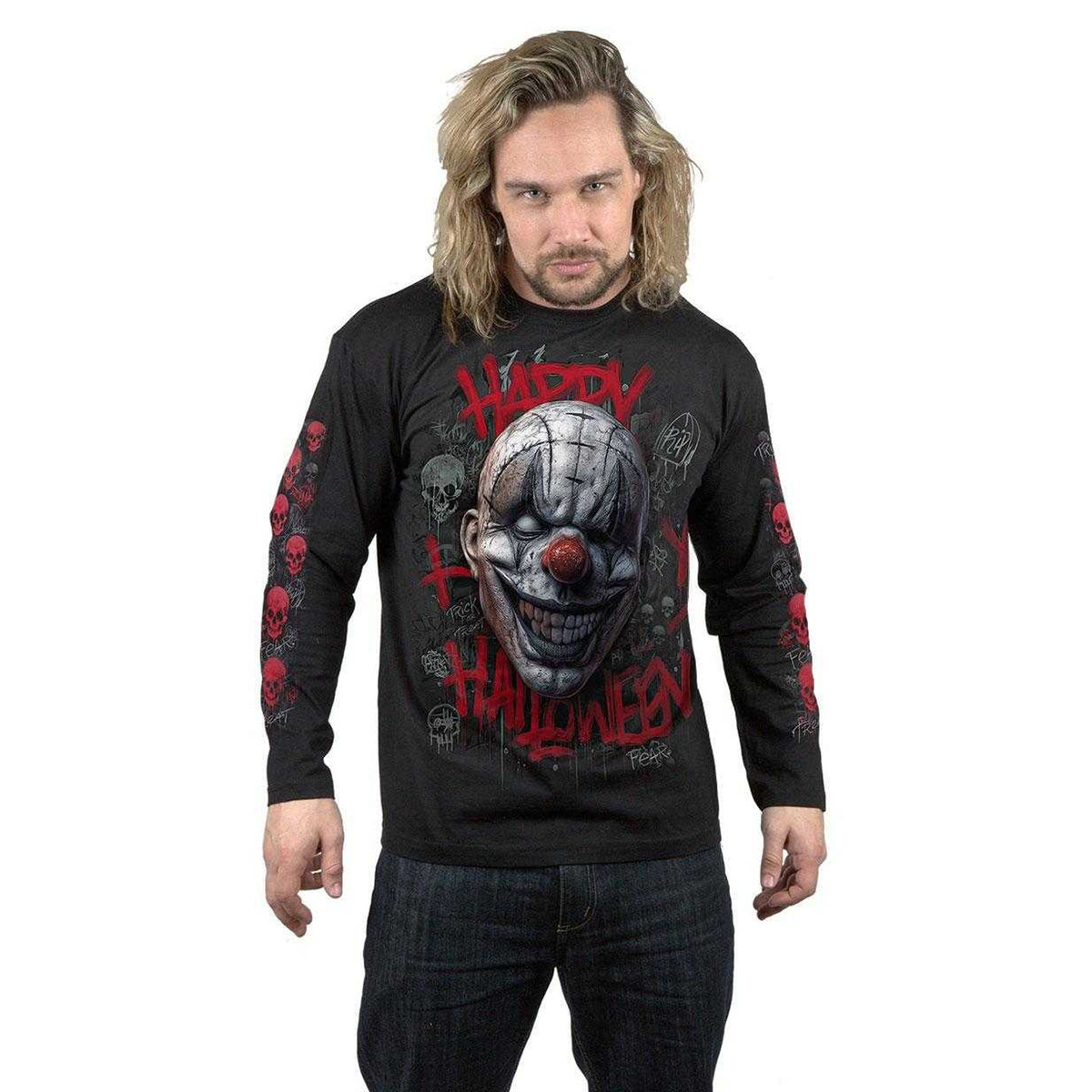 Black - Side - Spiral Direct Unisex Adult Happy Horroween Long-Sleeved Halloween T-Shirt