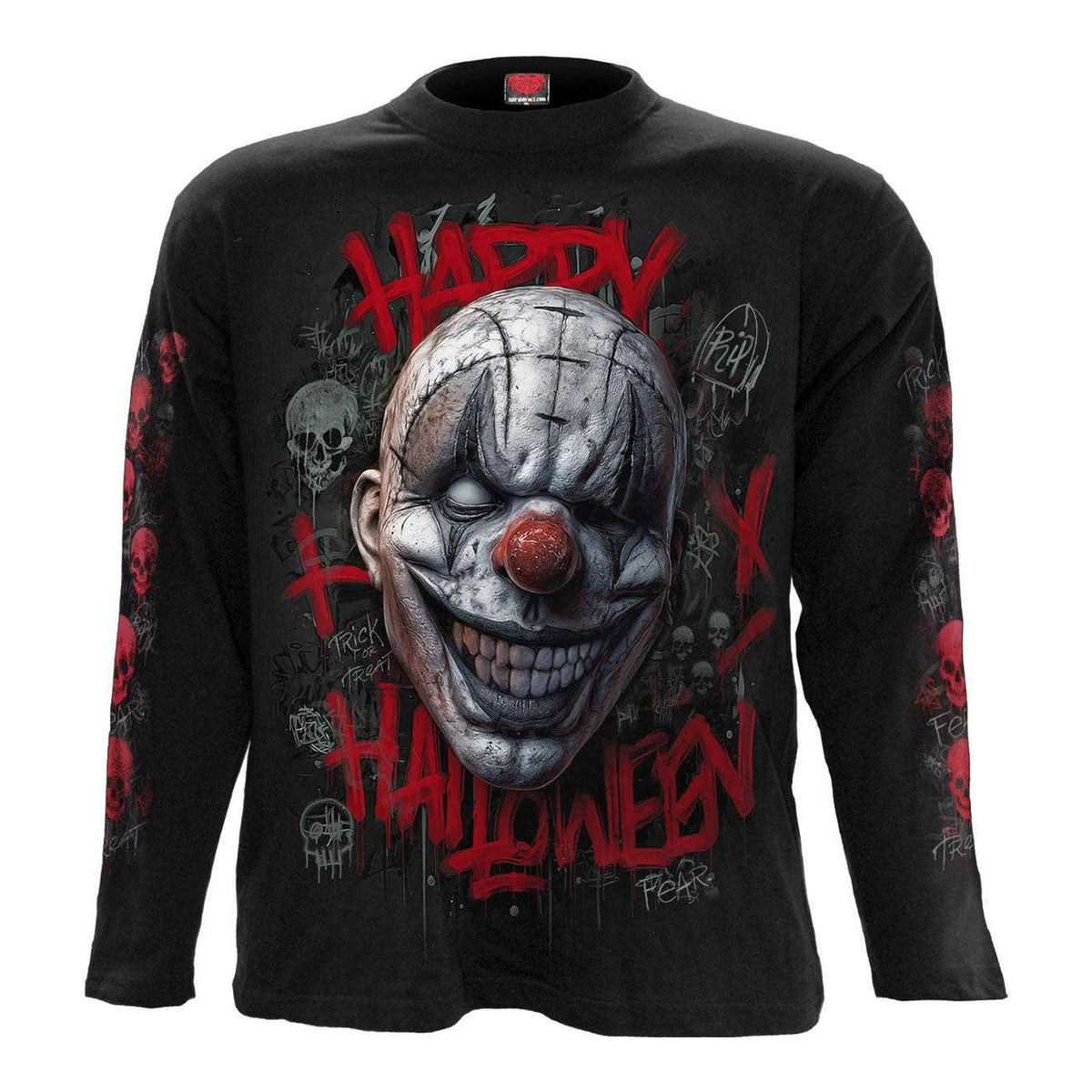 Black - Front - Spiral Direct Unisex Adult Happy Horroween Long-Sleeved Halloween T-Shirt