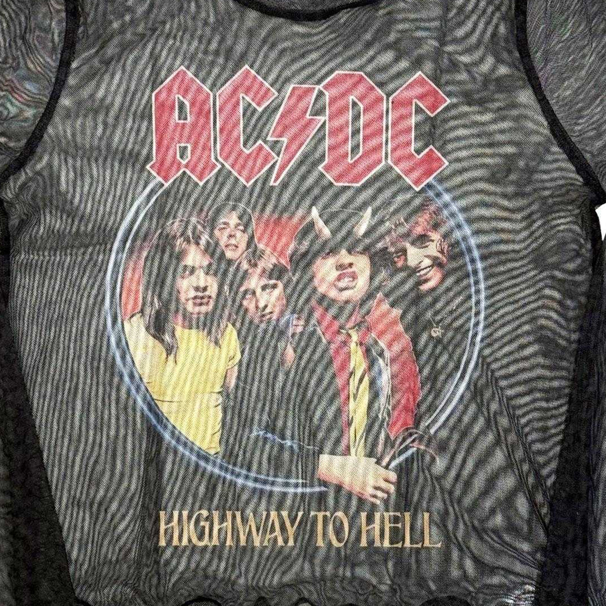 Black - Back - AC-DC Womens-Ladies Highway To Hell Mesh Long-Sleeved Crop Top