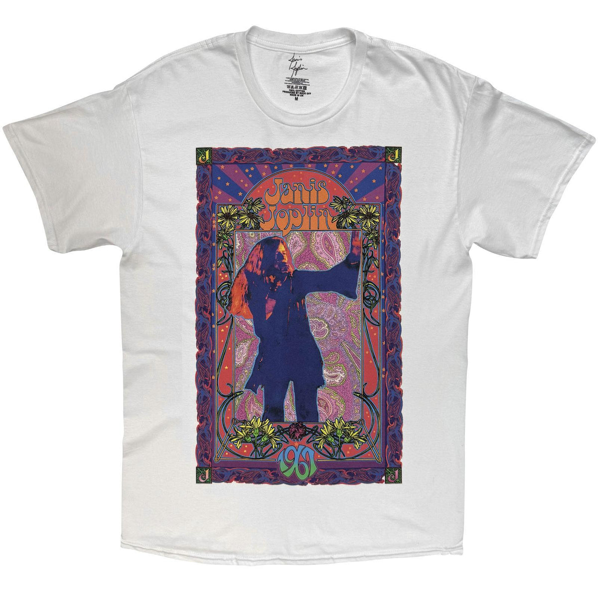 White - Front - Janis Joplin Unisex Adult Paisley Floral T-Shirt