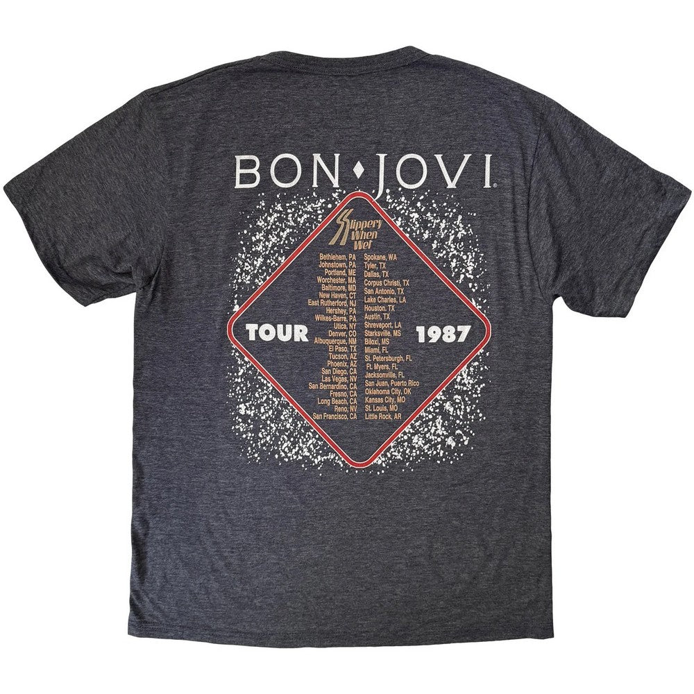 Denim Blue - Back - Bon Jovi Unisex Adult Slippery When Wet ´87 Back Print T-Shirt