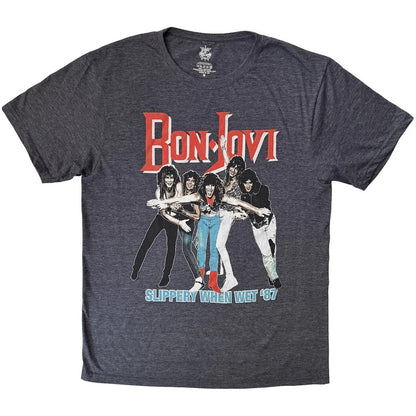 Denim Blue - Front - Bon Jovi Unisex Adult Slippery When Wet ´87 Back Print T-Shirt