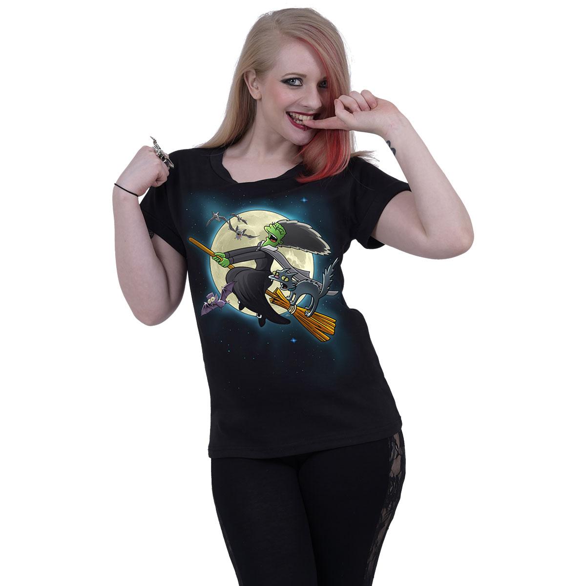 Black - Side - The Simpsons Womens-Ladies Marge Witch Boat Neck Capped Sleeved T-Shirt