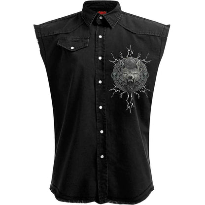 Black - Front - Spiral Direct Unisex Adult Valhalla Stone Wash Back Print Work Shirt