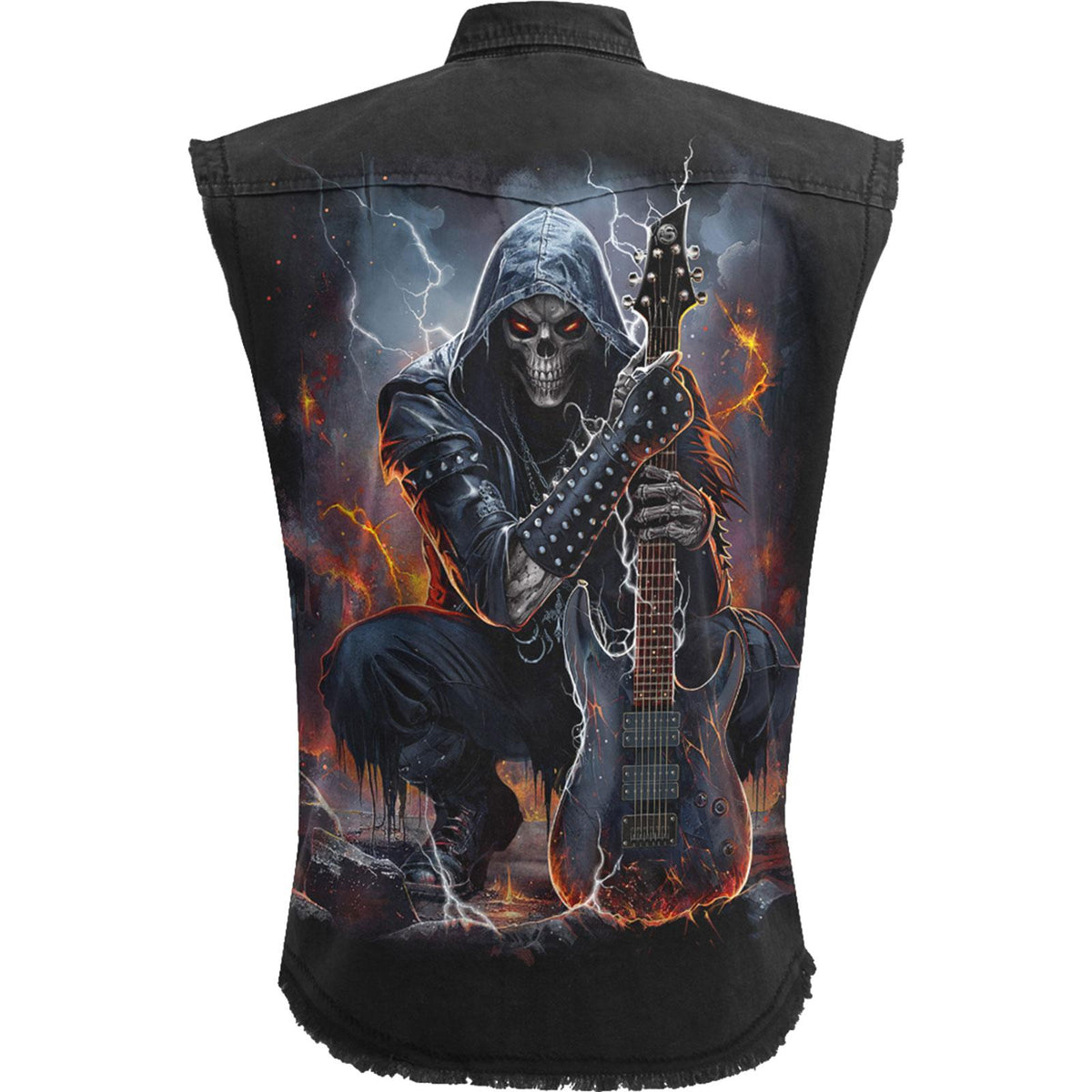 Black Stonewash - Back - Spiral Direct Unisex Adult Death Rocker Stone Wash Back Print Work Shirt