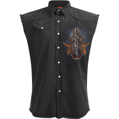 Black Stonewash - Front - Spiral Direct Unisex Adult Death Rocker Stone Wash Back Print Work Shirt