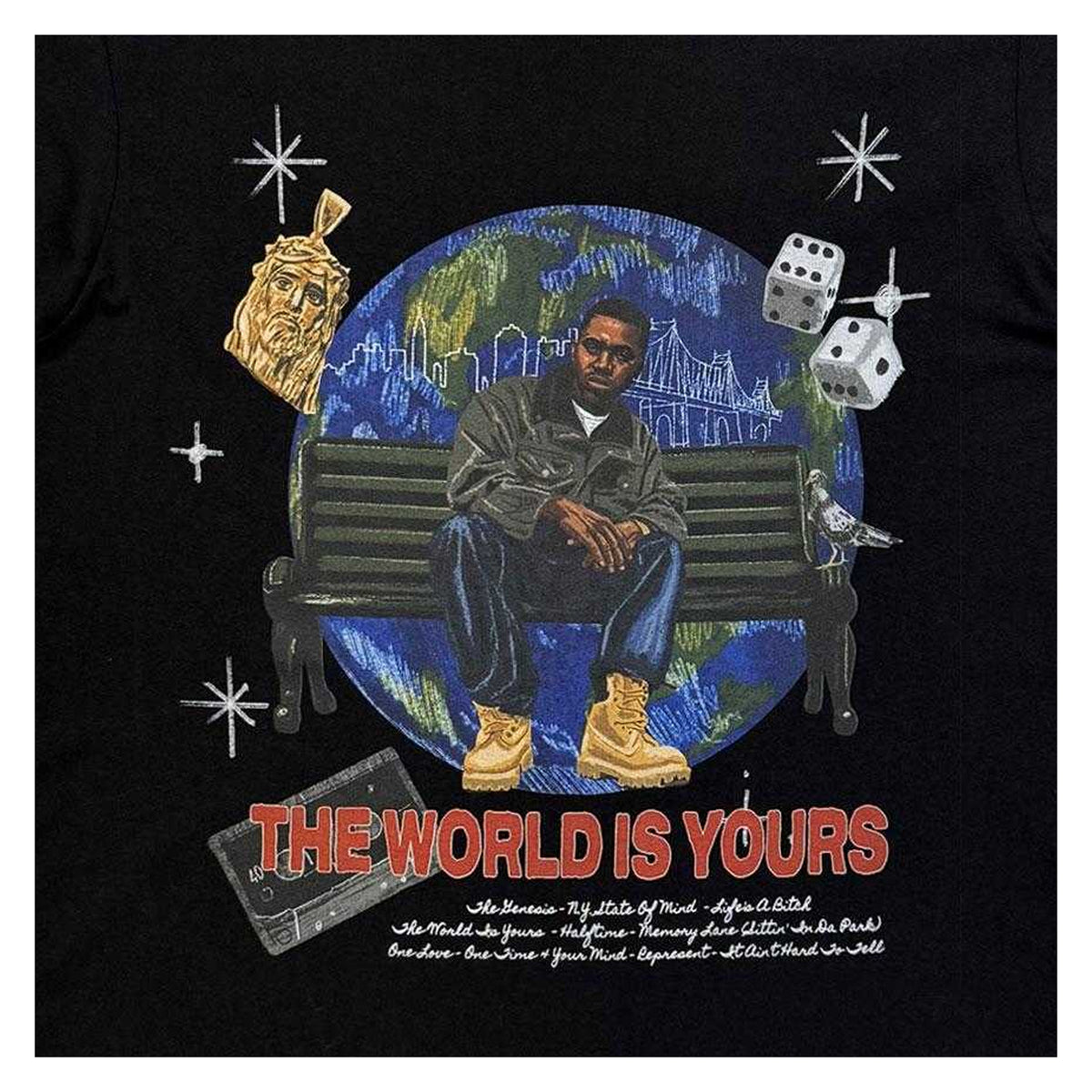 Black - Side - Nas Unisex Adult The World Is Yours Back Print T-Shirt