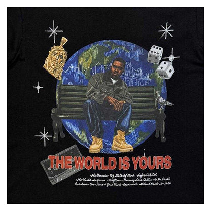 Black - Side - Nas Unisex Adult The World Is Yours Back Print T-Shirt