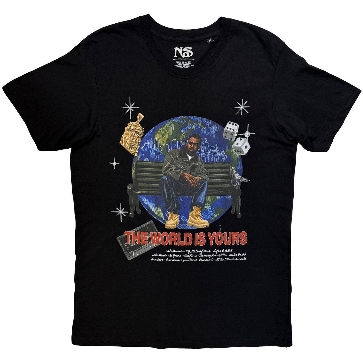 Black - Front - Nas Unisex Adult The World Is Yours Back Print T-Shirt