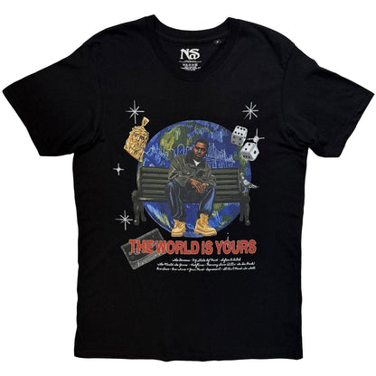 Black - Front - Nas Unisex Adult The World Is Yours Back Print T-Shirt