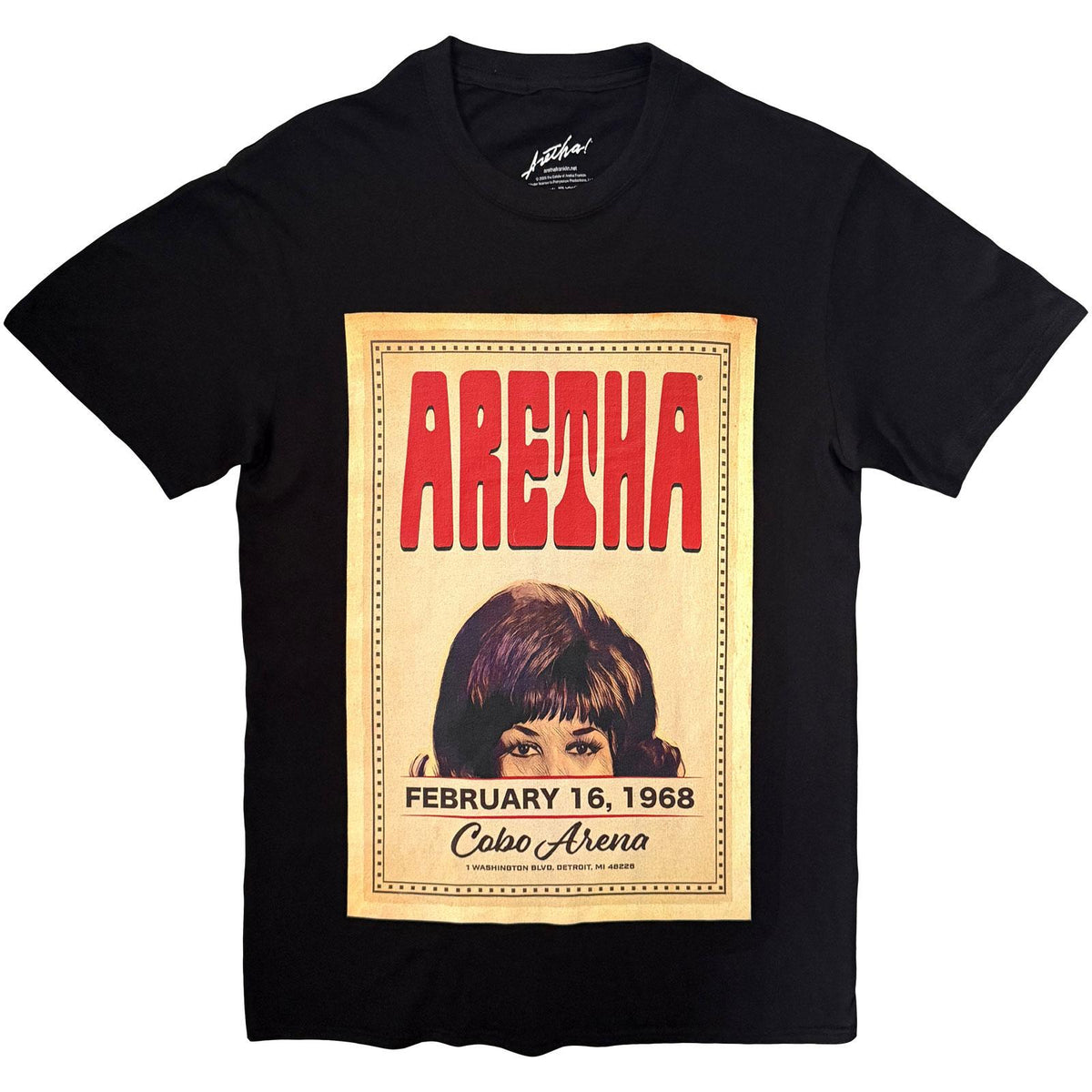 Black - Front - Aretha Franklin Unisex Adult Cobo Hall T-Shirt