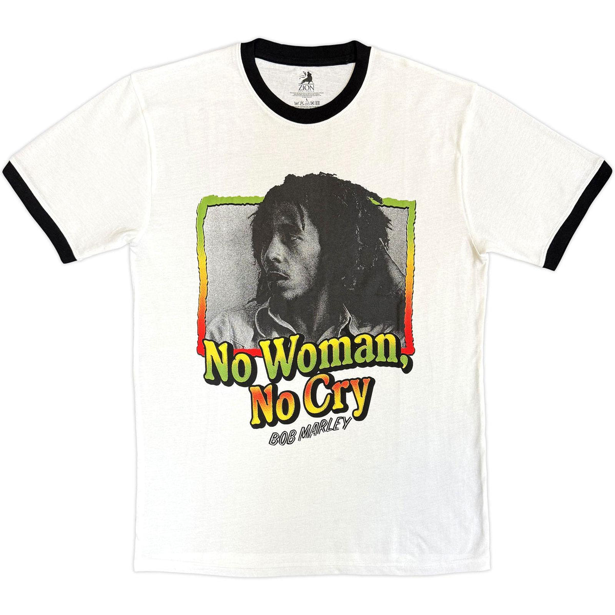 White - Front - Bob Marley Unisex Adult No Woman No Cry Ringer T-Shirt