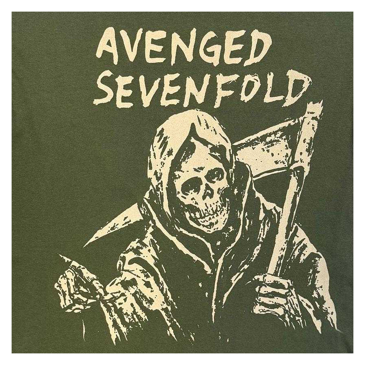 Khaki Green - Side - Avenged Sevenfold Unisex Adult Skeleton Reaper T-Shirt