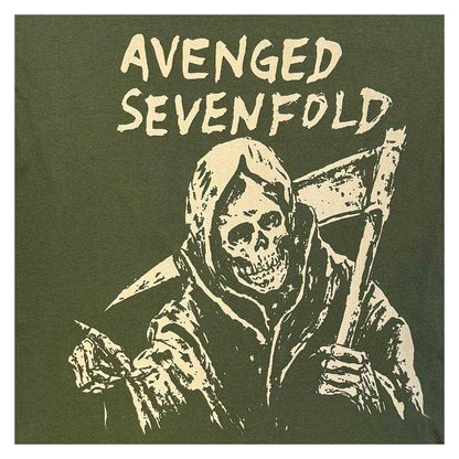 Khaki Green - Side - Avenged Sevenfold Unisex Adult Skeleton Reaper T-Shirt