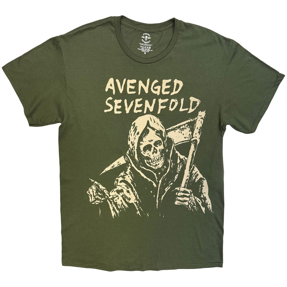 Khaki Green - Front - Avenged Sevenfold Unisex Adult Skeleton Reaper T-Shirt