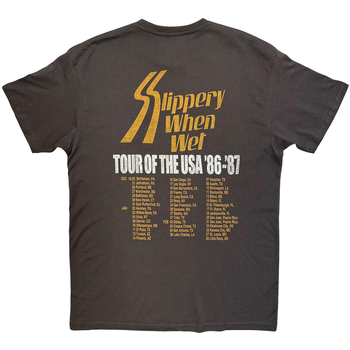 Charcoal Grey - Back - Bon Jovi Unisex Adult Slippery When Wet Tour ´86-´87 Logo Back Print T-Shirt