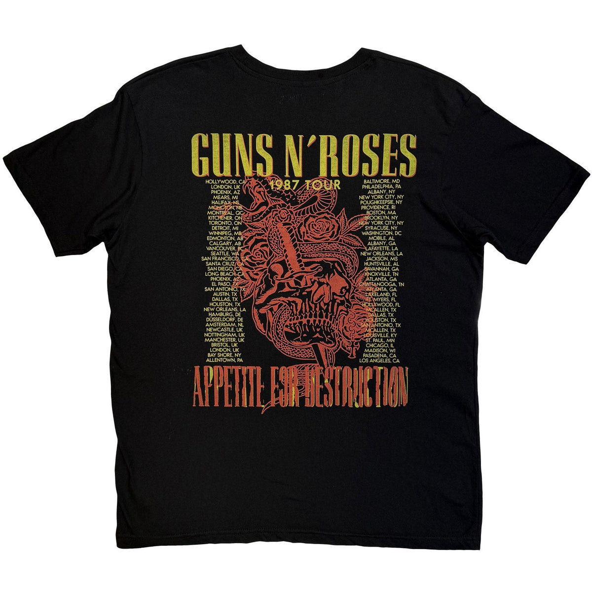 Black - Back - Guns N Roses Unisex Adult 1987 Tour Skeleton Back Print T-Shirt