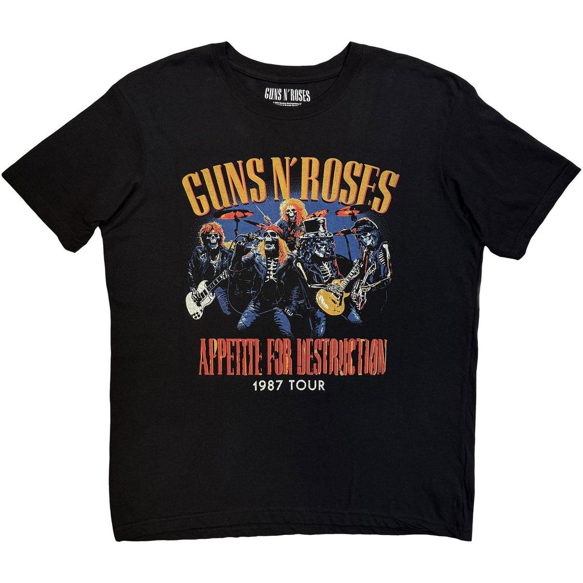 Black - Front - Guns N Roses Unisex Adult 1987 Tour Skeleton Back Print T-Shirt