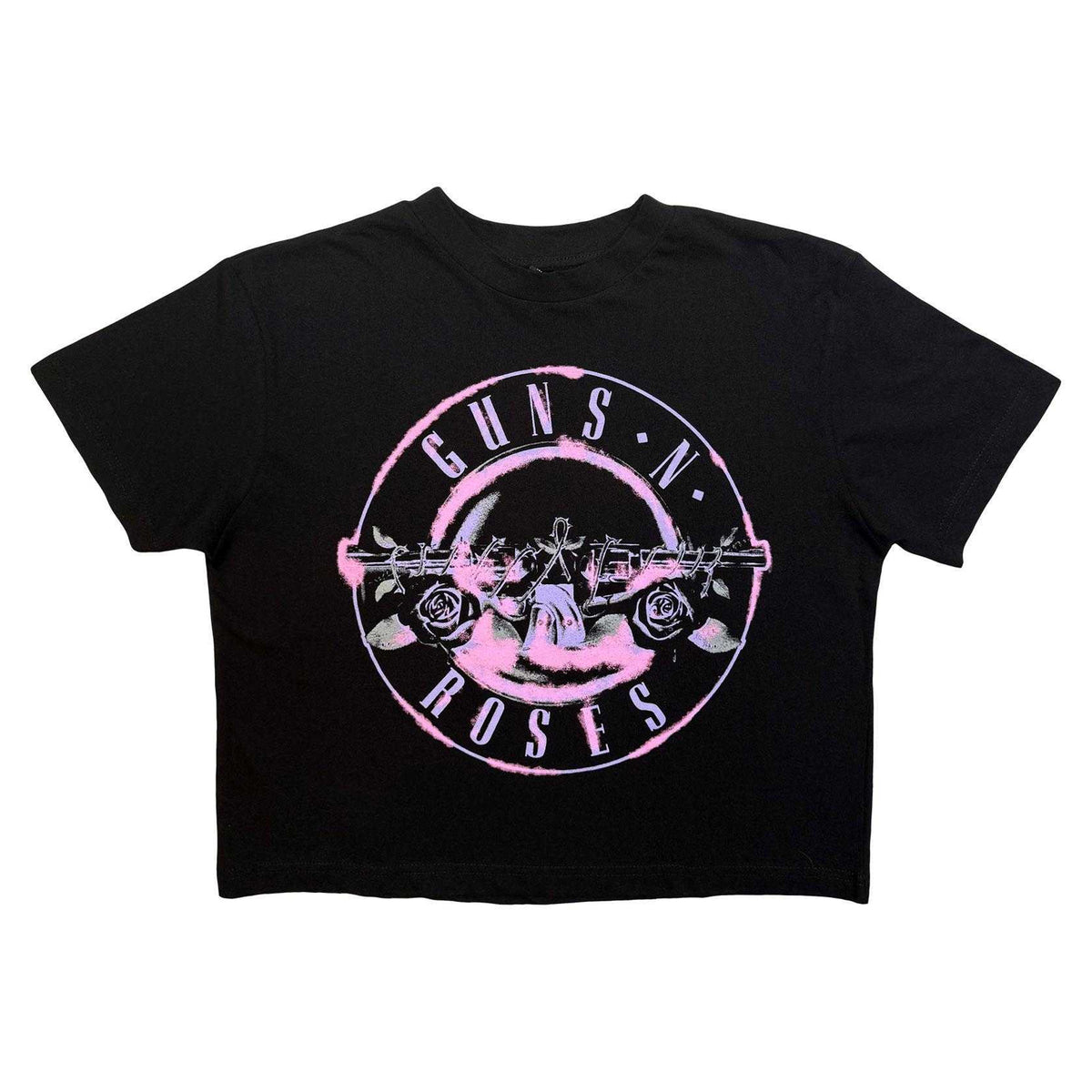 Black - Front - Guns N Roses Womens-Ladies Pink Bullet Crop Top