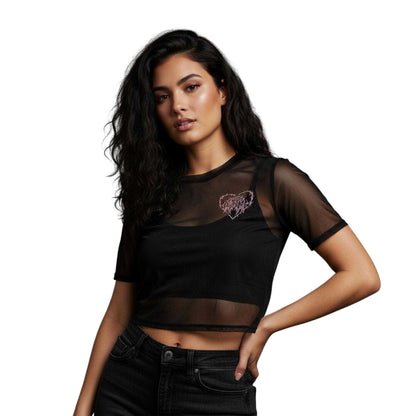 Black - Side - Bullet For My Valentine Womens-Ladies Deathcore Mesh Crop Top