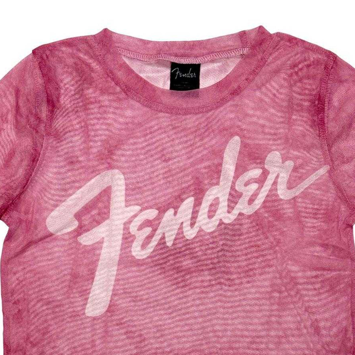 Pink - Back - Fender Womens-Ladies Classic Logo Mesh Crop Top