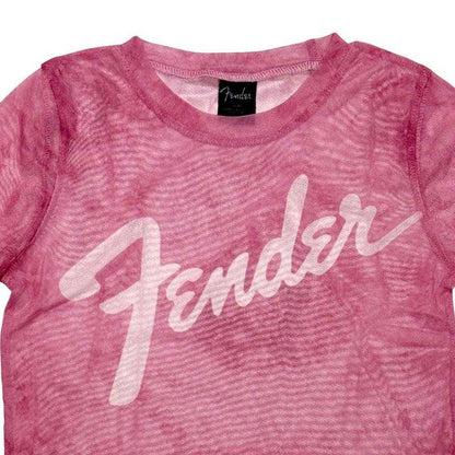 Pink - Back - Fender Womens-Ladies Classic Logo Mesh Crop Top
