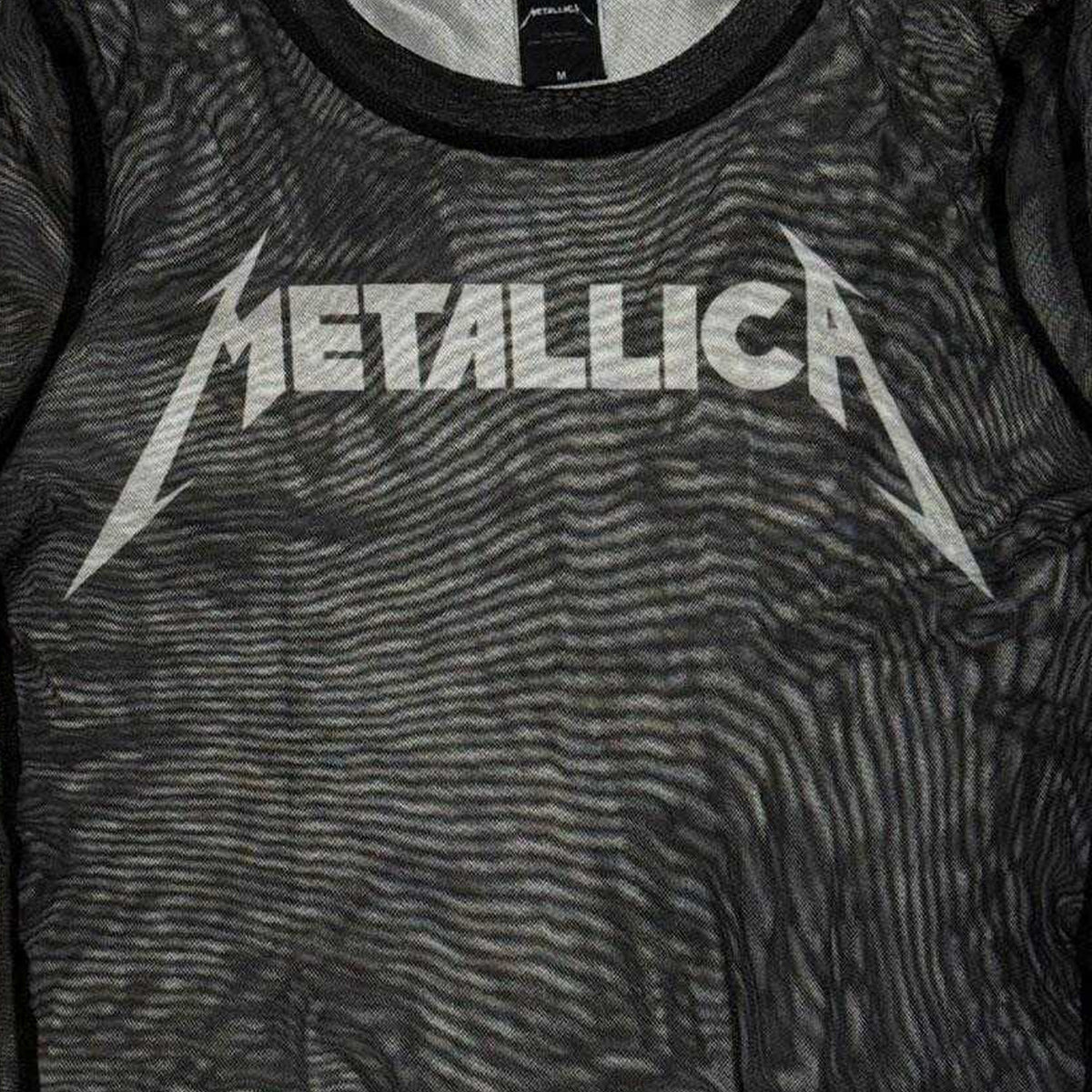 Black - Back - Metallica Womens-Ladies Logo Mesh Crop Top