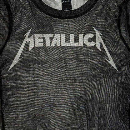 Black - Back - Metallica Womens-Ladies Logo Mesh Crop Top