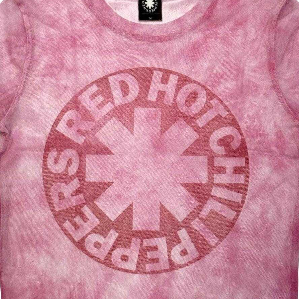 Pink - Back - Red Hot Chili Peppers Womens-Ladies Circle Asterisk Mesh Crop Top
