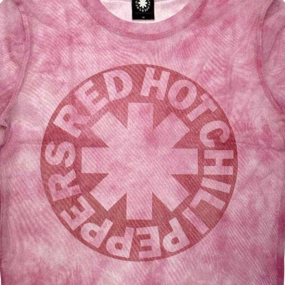 Pink - Back - Red Hot Chili Peppers Womens-Ladies Circle Asterisk Mesh Crop Top