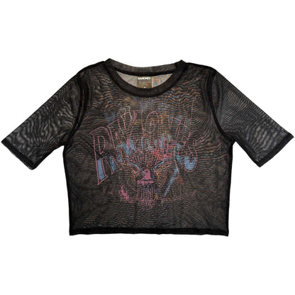 Black - Front - Ramones Womens-Ladies Graffiti Illustration Mesh Crop Top