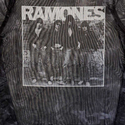 Black - Back - Ramones Womens-Ladies 1st Album Mesh Long-Sleeved Crop Top