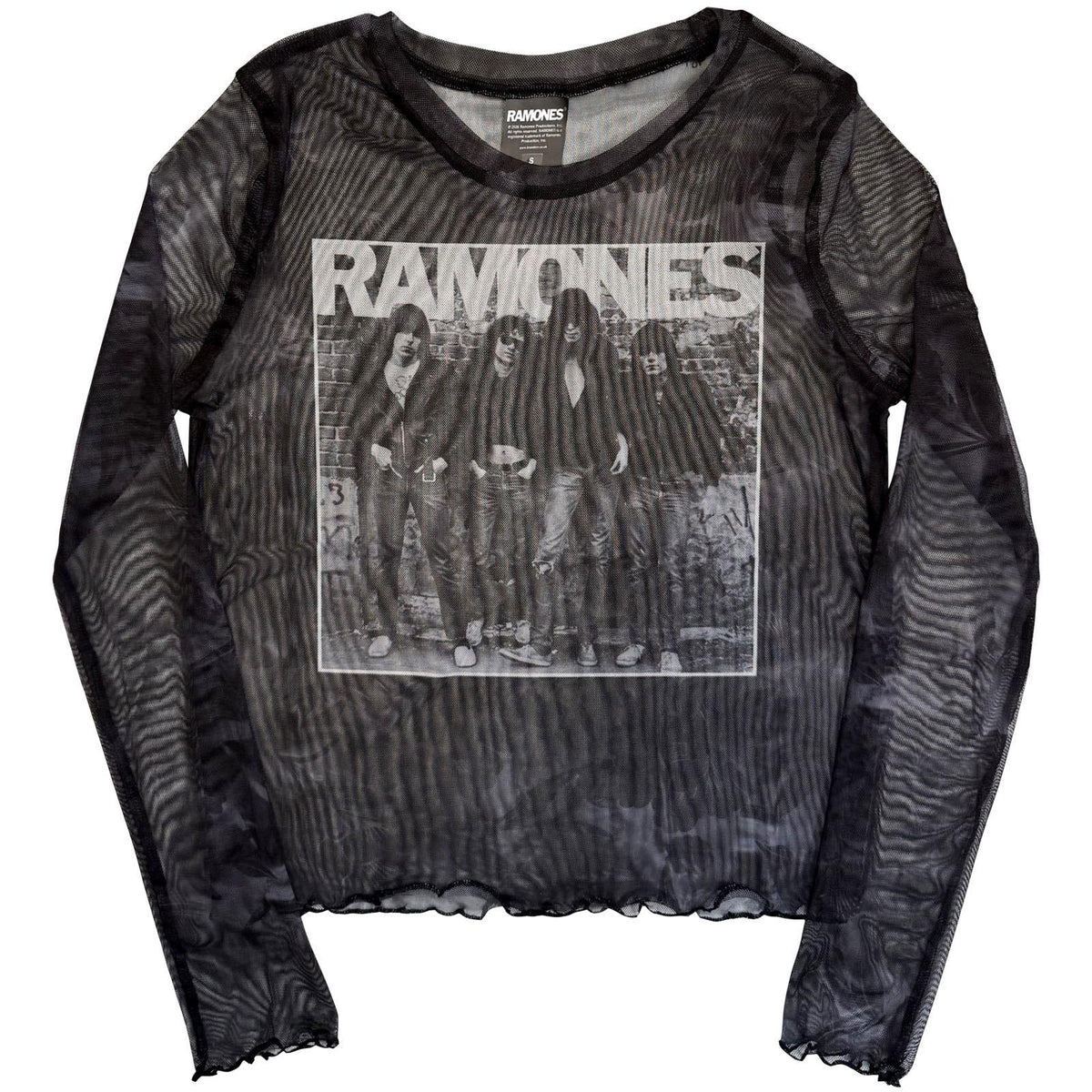 Black - Front - Ramones Womens-Ladies 1st Album Mesh Long-Sleeved Crop Top