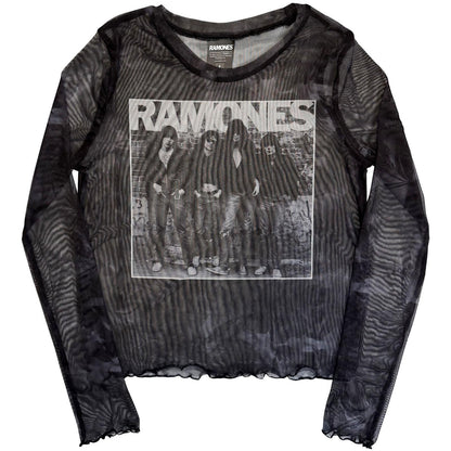Black - Front - Ramones Womens-Ladies 1st Album Mesh Long-Sleeved Crop Top
