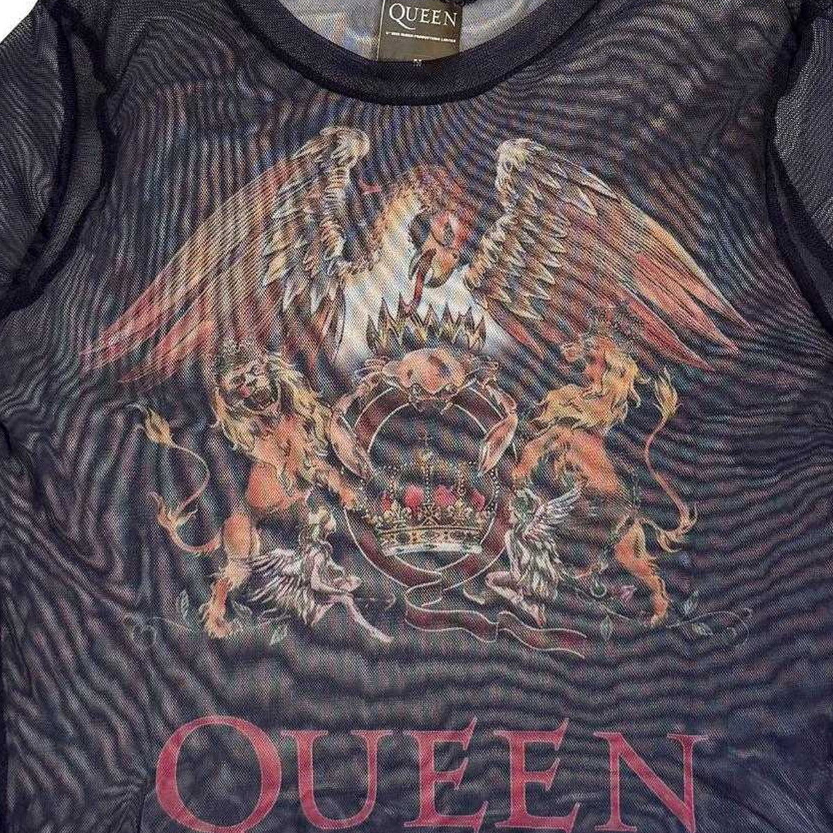 Navy - Back - Queen Womens-Ladies Classic Crest Mesh Crop Top