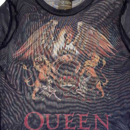 Navy - Back - Queen Womens-Ladies Classic Crest Mesh Crop Top