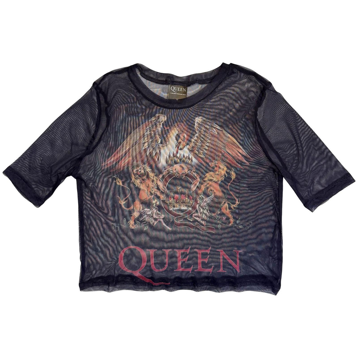 Navy - Front - Queen Womens-Ladies Classic Crest Mesh Crop Top