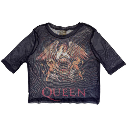 Navy - Front - Queen Womens-Ladies Classic Crest Mesh Crop Top