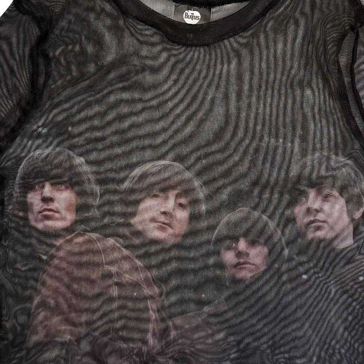 Black - Back - The Beatles Womens-Ladies Rubber Soul Mesh Crop Top