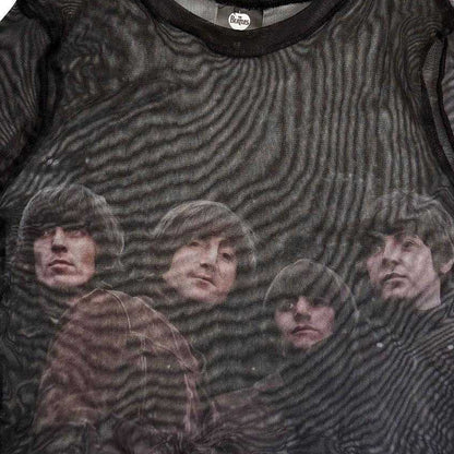 Black - Back - The Beatles Womens-Ladies Rubber Soul Mesh Crop Top