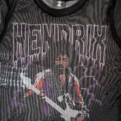 Black - Back - Jimi Hendrix Womens-Ladies Lightning Mesh Crop Top