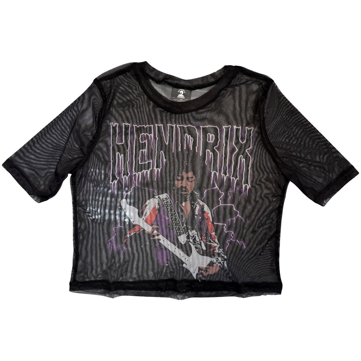 Black - Front - Jimi Hendrix Womens-Ladies Lightning Mesh Crop Top