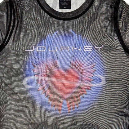 Black - Back - Journey Womens-Ladies Heart Mesh Crop Top