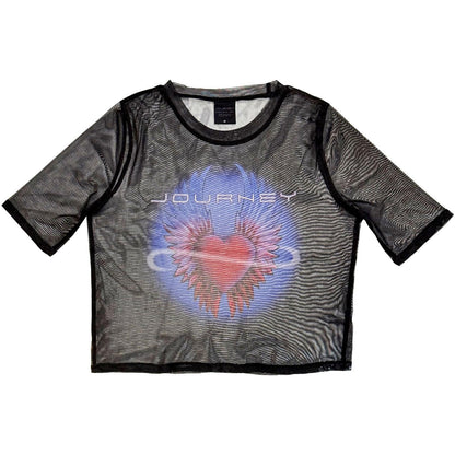 Black - Front - Journey Womens-Ladies Heart Mesh Crop Top