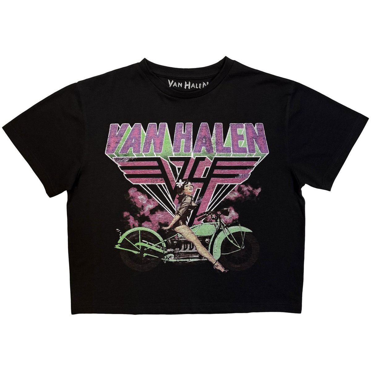 Black - Front - Van Halen Womens-Ladies Pin Up Rider Retro Pin Up Crop Top