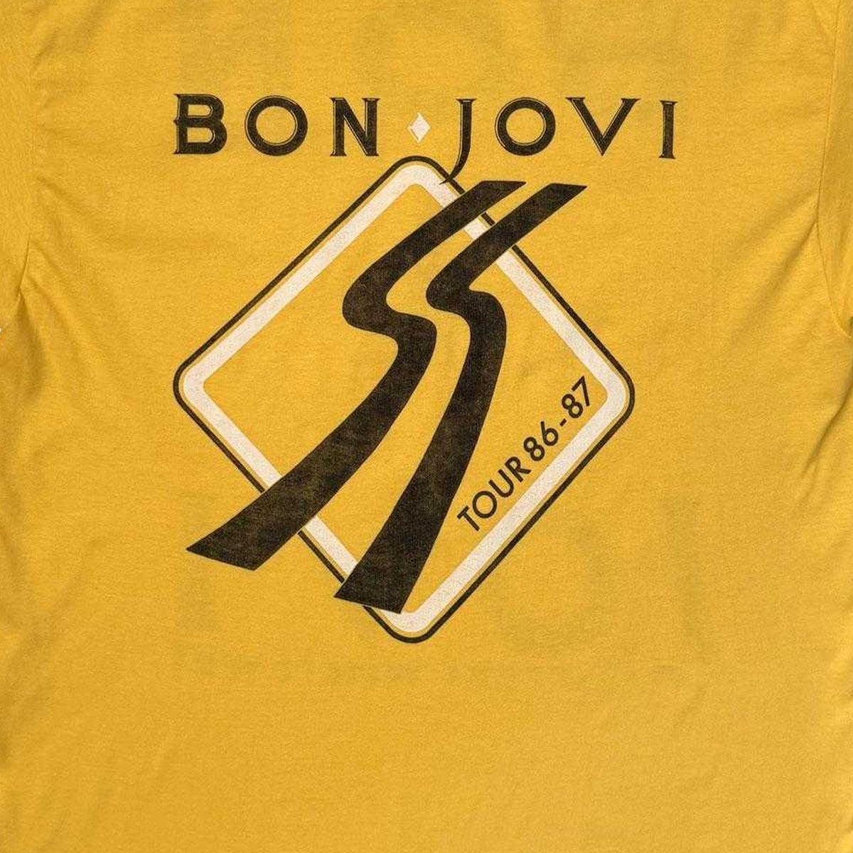 Yellow - Side - Bon Jovi Unisex Adult Tour ´87 Road Sign Back Print T-Shirt