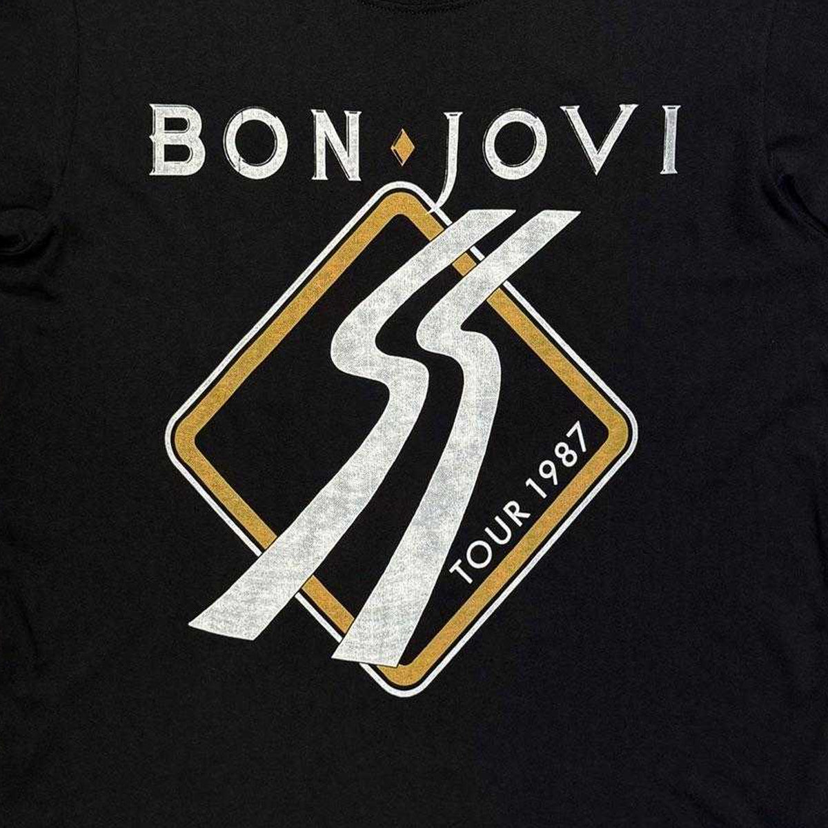 Black - Side - Bon Jovi Unisex Adult Tour ´87 Road Sign Back Print T-Shirt