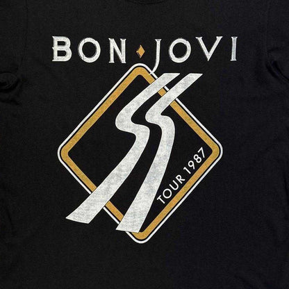 Black - Side - Bon Jovi Unisex Adult Tour ´87 Road Sign Back Print T-Shirt