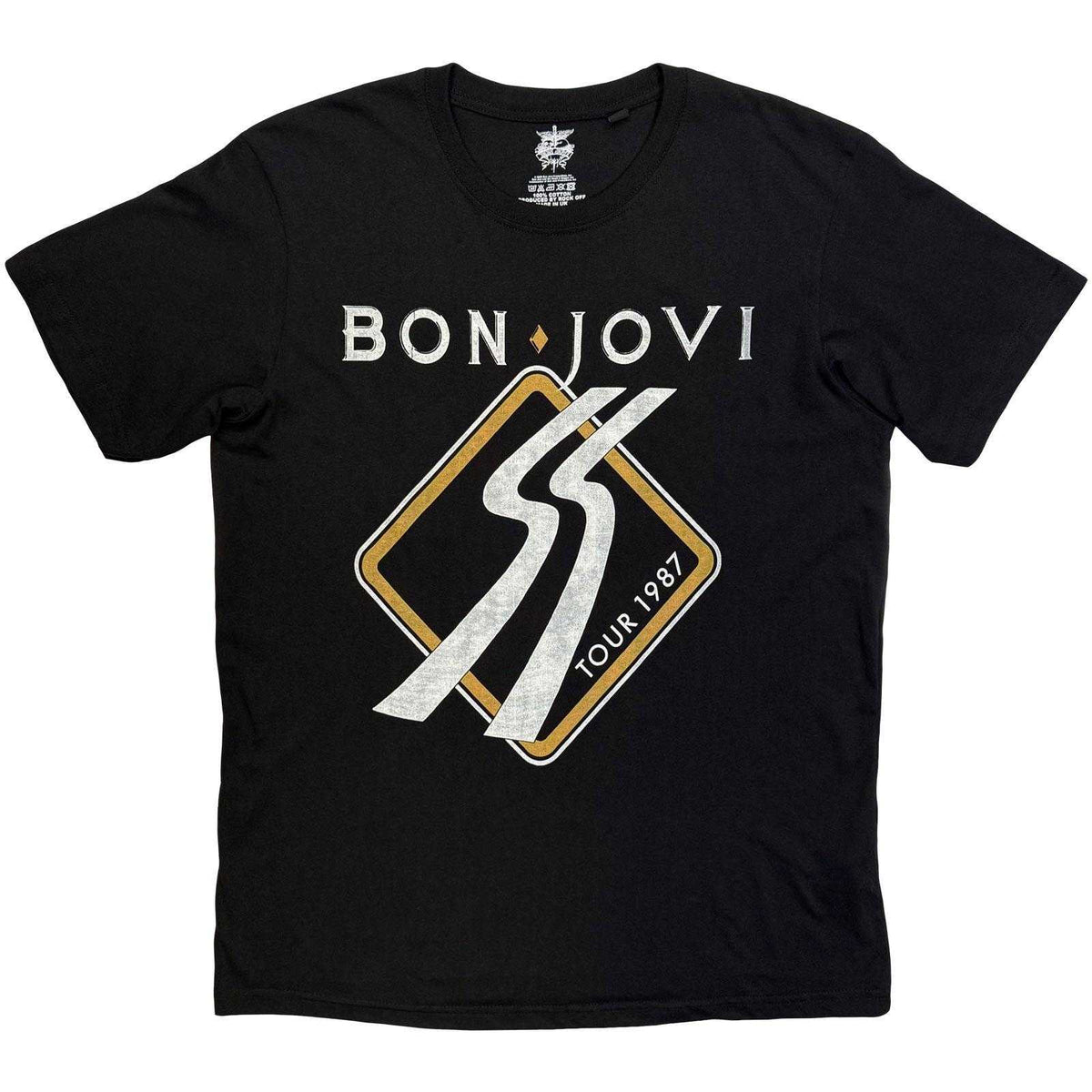 Black - Front - Bon Jovi Unisex Adult Tour ´87 Road Sign Back Print T-Shirt